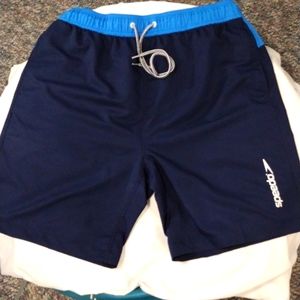 Men's Speedo XL Swim Trunks Bathing Suit Navy Royal Blue 3 pockets draw string